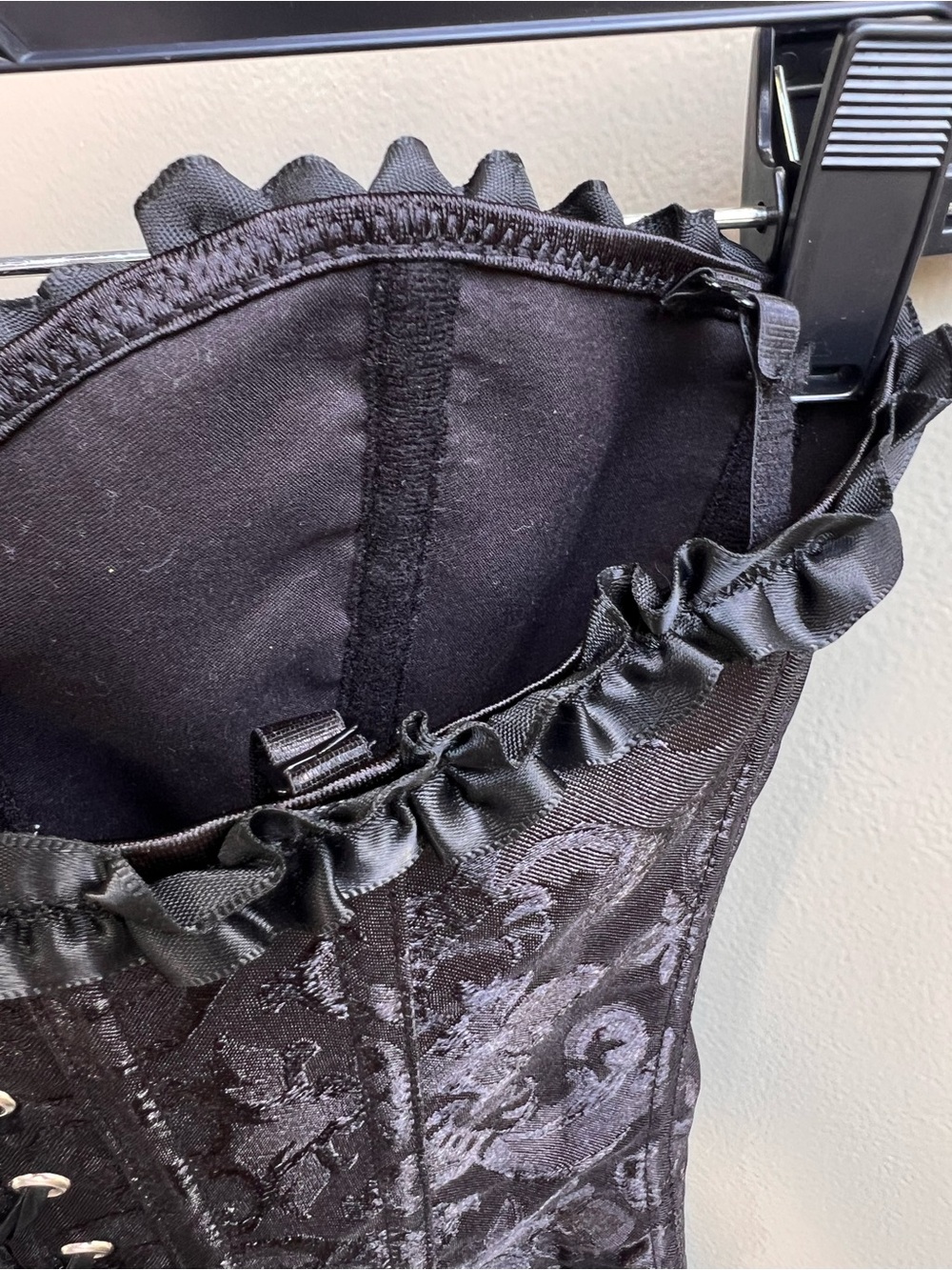 Gothic Black Brocade Corset XS Romantic Top Adjustable Lace Up Bustier Festival - Picture 13 of 16